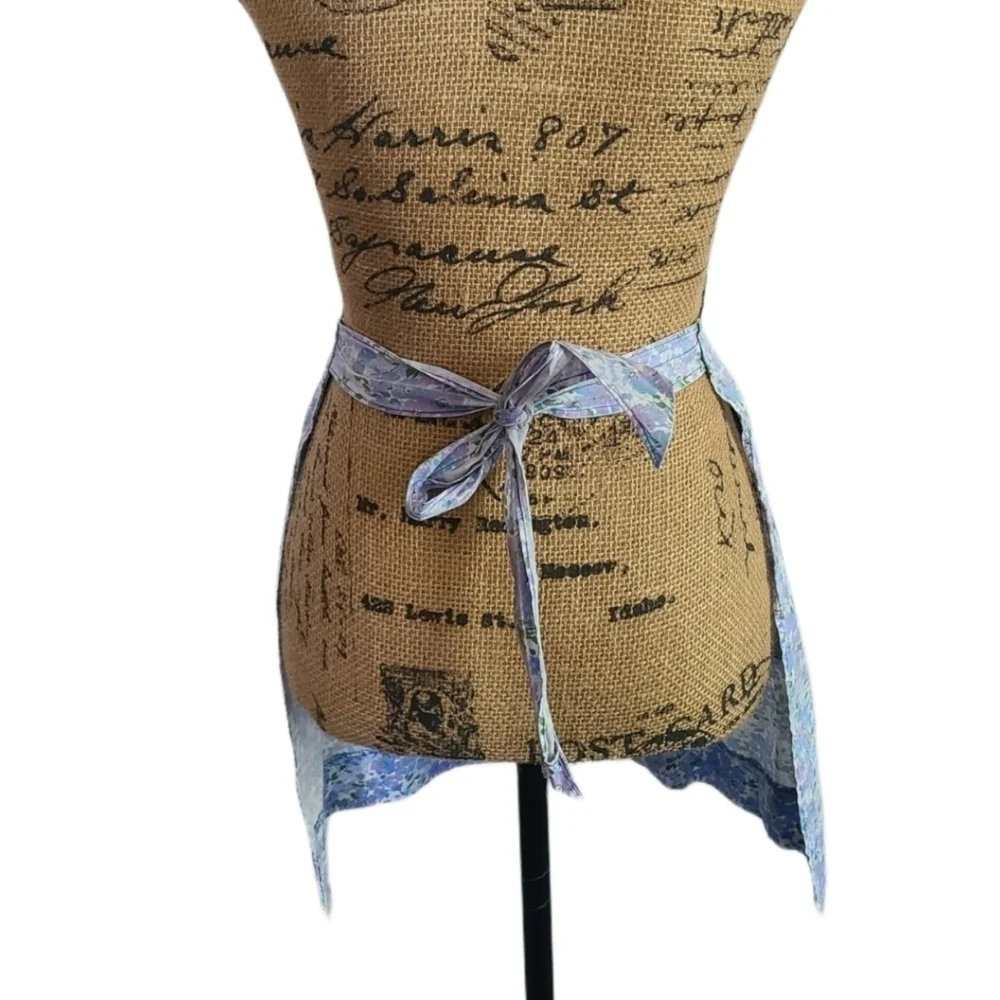 Vintage Handmade Blue Floral Pocket Waist Apron - Picture 2 of 3